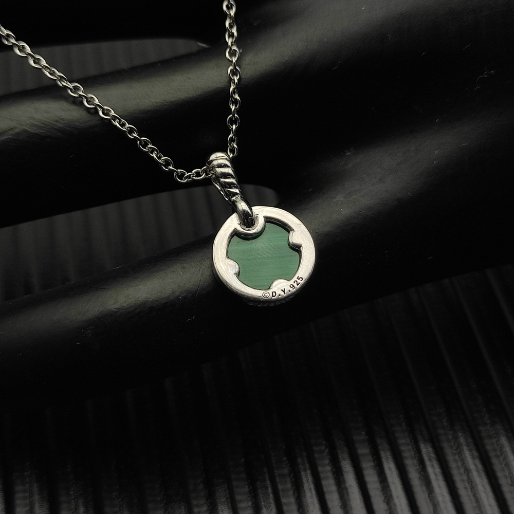 David Yurman Silver round diamond peacock green necklace - Picture 5 of 6